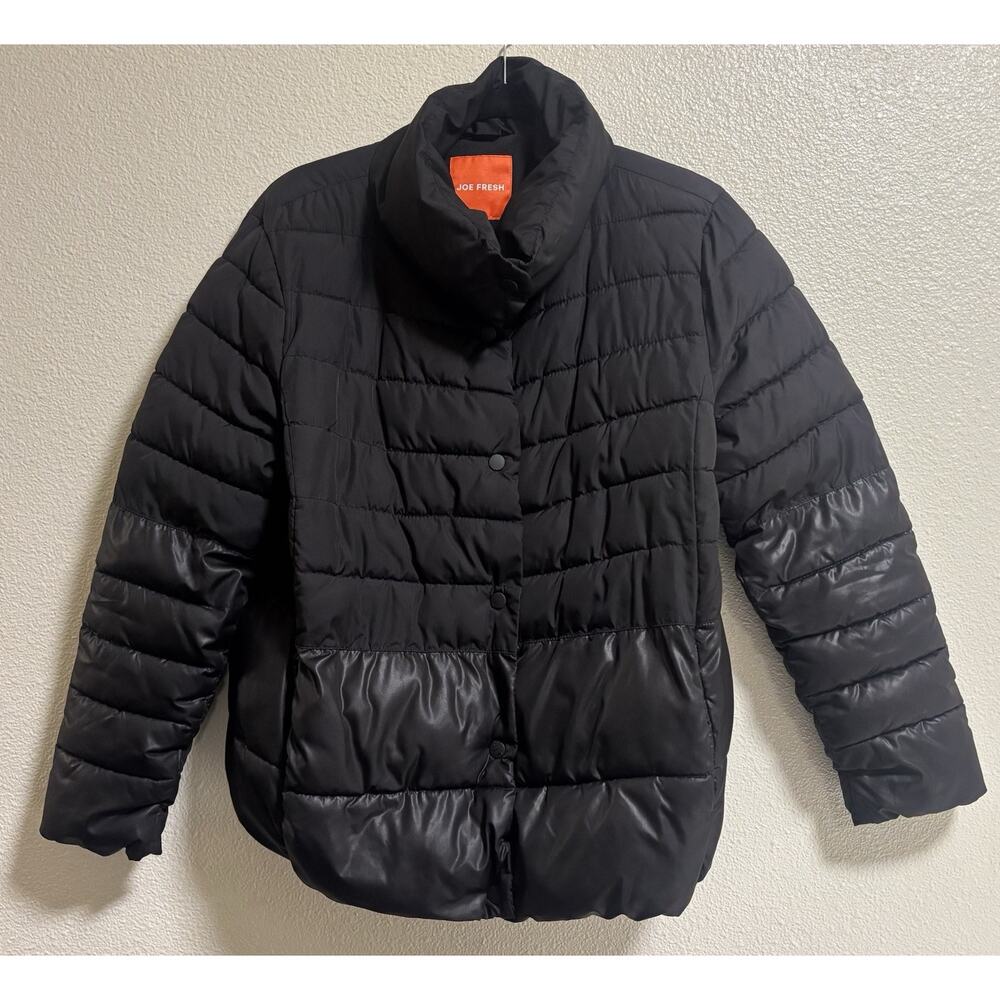 JOE FRESH Black Puffer Jacket Two Tone Color Block Gorpecore Snap Women’s Size M